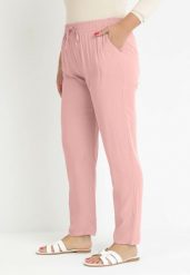 Różowe Materiałowe Spodnie z Gumką w Talii Airiana. Czerwone spodnie materiałowe damskie Born2be, bez wzorów, z jeansu, eleganckie, plus size. Za 29.99 zł.