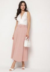 Różowa Gładka Spódnica Maxi z Gumką w Pasie i Klamrą Orirsa. Czerwone spódnice damskie Born2be, s, bez wzorów, eleganckie, maxi, rozkloszowane. Za 69.99 zł.