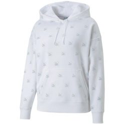Bluza damska Puma Brand Love AOP Hoodie FL. Białe bluzy damskie Puma, l, bez wzorów, sportowe, bez ramiączek, bez kaptura. Za 267.32 zł.