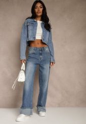 Niebieskie Jeansy High Waist Wide Leg z Podwiniętymi Nogawkami Nymthine. Niebieskie jeansy damskie Renee, bez wzorów, z jeansu, klasyczne, z podwyższonym stanem. Za 109.99 zł.