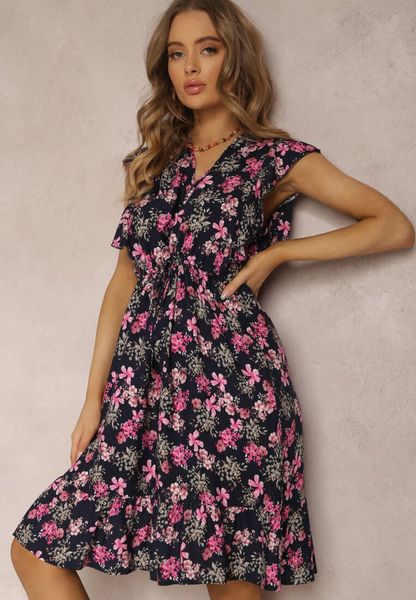 Granatowa Sukienka z Wiskozy Philameia. Niebieskie sukienki damskie Renee, na co dzień, na lato, l, z aplikacjami, z wiskozy, bez kołnierzyka, bez ramiączek, mini, rozkloszowane. Za 69.99 zł.