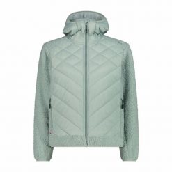 Kurtka hybrydowa z fixed kapturem dla kobiet CMP. Czarne kurtki sportowe damskie CMP, bez wzorów, z materiału, bez ramiączek, z kapturem, trekkingowe, primaloft. Za 430.50 zł.