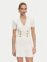 Balmain Sukienka dzianinowa DF1R7320KF24 Biały Regular Fit. Białe sukienki damskie Balmain, bez wzorów, z dzianiny, bez kołnierzyka, bez ramiączek. Za 10,299.00 zł.