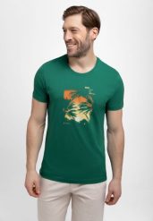 Koszulka z letnim nadrukiem T-ROAM. Zielone t-shirty męskie Volcano, l, bez wzorów, z bawełny, bez kołnierzyka, bez ramiączek. Za 59.99 zł.