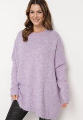 Fioletowy Klasyczny Sweter o Kroju Oversize Zallelia. Fioletowe swetry nierozpinane damskie Born2be, na jesień, bez wzorów, z wełny, biznesowe, bez kołnierzyka, bez ramiączek. Za 149.99 zł.