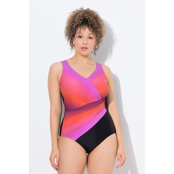 Damski Strój kąpielowy cieniowanie miękkie miseczki drapowanie. Fioletowe stroje kąpielowe damskie Ulla Popken, plus size, bez wzorów, z elastanu. Za 279.99 zł.