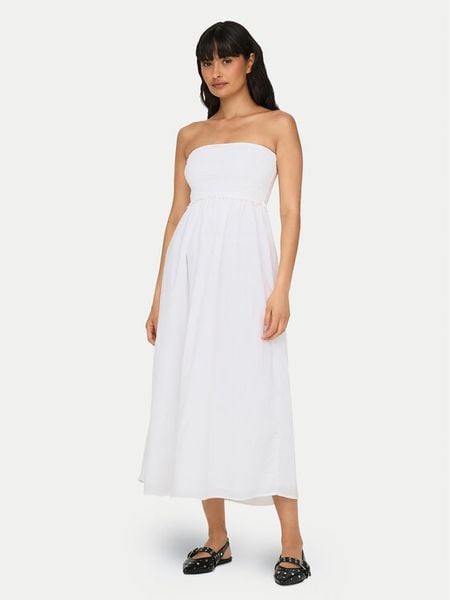 ONLY Sukienka letnia Claudia 15343044 Biały Regular Fit. Białe sukienki damskie ONLY, na lato, l, bez wzorów, z bawełny, bez kołnierzyka, bez ramiączek. Za 99.99 zł.