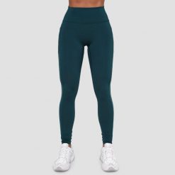 Legginsy damskie fitness z kieszeniami ciemnozielone Ignite. Zielone legginsy damskie GYMBEAM, bez wzorów, z elastanu. Za 115.90 zł.