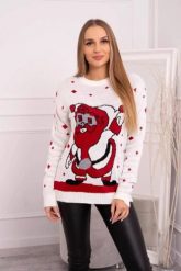Sweter ze Świętym Mikołajem ecru. Swetry nierozpinane damskie KESI, l, bez wzorów, z wełny, wizytowe, bez kołnierzyka, plus size, bez ramiączek. Za 99.32 zł.