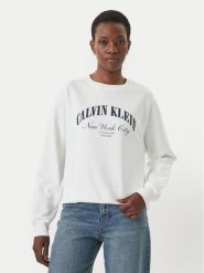 Calvin Klein Jeans Bluza Logo Graphic LV047F818G Biały Regular Fit. Białe bluzy damskie Calvin Klein Jeans, m, bez wzorów, z bawełny, bez ramiączek, bez kaptura. Za 268.99 zł.