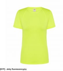 JHK Damski sportowy - dopasowany do sylwetki, dekoracyjne przeszycia przd, tył, rękawy, 100% poliester, 130g, złoty fluorescencyjny L. Żółte koszulki sportowe damskie JHK, l, bez wzorów, z poliesteru, bez ramiączek. Za 12.42 zł.