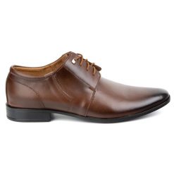 Olivier Buty męskie skóra wizytowe 301LU brązowe. Brązowe buty wizytowe męskie bez wzorów, z materiału, z okrągłym noskiem, bez obcasa, bez zapięcia. Za 362.62 zł.