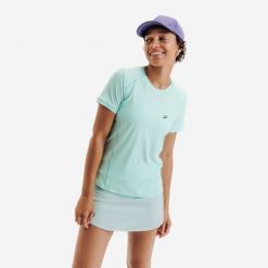 Koszulka tenisowa damska Kuikma Dry. Niebieskie bluzki damskie KUIKMA, xs, bez wzorów, z elastanu, eleganckie, bez kołnierzyka, bez ramiączek. Za 59.99 zł.