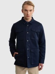 Kurtka męska z dodatkiem lnu granatowa Platos 403. Niebieskie kurtki sportowe męskie BIG STAR, na wiosnę, l, bez wzorów, z bawełny, bez kaptura. W wyprzedaży za 119.99 zł.