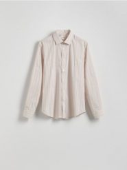 Koszula slim fit w paski - wielobarwny. Koszule męskie Reserved, l, bez wzorów, z bawełny, bez kołnierzyka, bez ramiączek. W wyprzedaży za 79.99 zł.