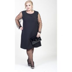 Elegancka trapezowa sukienka koraliki MODNE DUŻE ROZMIARY. Czarne sukienki damskie Moda Size Plus Iwanek, na co dzień, na jesień, xxl, bez wzorów, z elastanu, eleganckie, bez kołnierzyka, bez ramiączek, trapezowe. Za 169.00 zł.