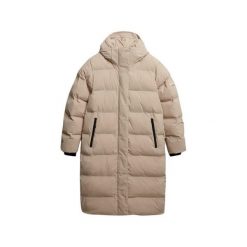 Damska długa kurtka z kapturem Superdry. Zielone kurtki sportowe damskie Superdry, na zimę, m, bez wzorów, z materiału, bez ramiączek, z kapturem, trekkingowe. Za 862.75 zł.
