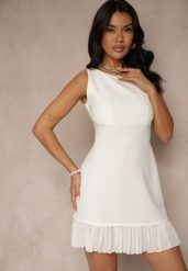 Biała Taliowana Sukienka w Eleganckim Stylu Velzedia. Białe sukienki damskie Renee, na lato, m, bez wzorów, z materiału, eleganckie, bez kołnierzyka, bez ramiączek, mini. Za 59.99 zł.