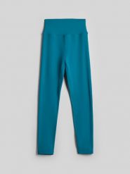 4F Legginsy treningowe szybkoschnące damskie - turkusowe XL. Niebieskie legginsy damskie 4F, bez wzorów, z materiału. Za 119.99 zł.