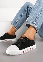 Czarne Płaskie Trampki ze Skóry Naturalnej ze Skórzaną Wkładką i Ozdobnym Noskiem Milili. Czarne trampki i tenisówki damskie Renee, bez wzorów, z jeansu, bez zapięcia. Za 79.99 zł.