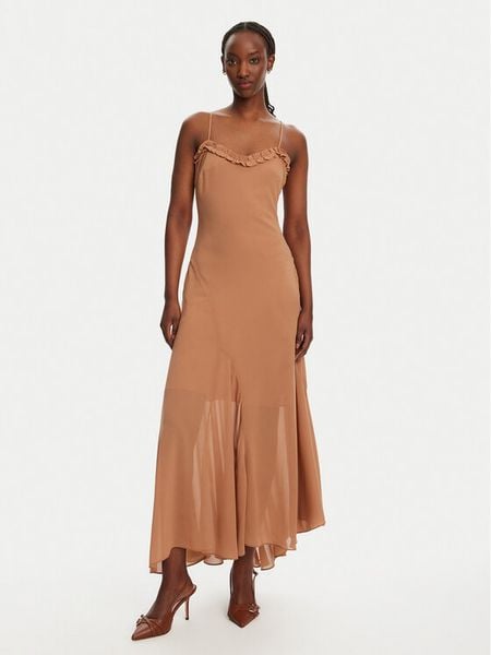 Bardot Sukienka koktajlowa Tatian Frill Trim 59885DB Brązowy Regular Fit. Brązowe sukienki damskie Bardot, bez wzorów, z syntetyku, wizytowe, bez kołnierzyka, bez ramiączek. Za 299.99 zł.