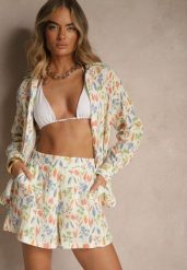 Beżowe Szorty z Bawełny w Kwiatowy Wzór Nilarose. Brązowe szorty damskie Renee, bez wzorów, z bawełny, eleganckie. Za 89.99 zł.