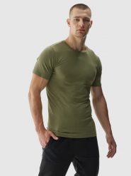 4F Koszulka treningowa bezszwowa męska - khaki S/M. Brązowe koszulki sportowe męskie 4F, m, bez wzorów, z dzianiny, bez ramiączek, na fitness i siłownię. W wyprzedaży za 59.99 zł.