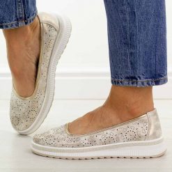 Złote ażurowe skórzane baleriny damskie S.Barski 7038. Żółte balerinki damskie S.BARSKI, na jesień, w ażurowe wzory, z jeansu, casualowe, z okrągłym noskiem, bez obcasa, na płaskiej podeszwie, bez zapięcia. Za 229.00 zł.