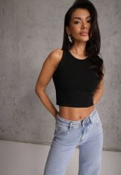 Czarny Top na Ramiączkach Basic Prążkowany Zitira. Czarne topy damskie Renee, m, bez wzorów, z jeansu, bez kołnierzyka, bez ramiączek. Za 39.99 zł.