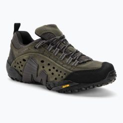 Buty turystyczne męskie Merrell Intercept castle rock. Zielone buty zimowe męskie Merrell, bez wzorów, bez obcasa, bez zapięcia. Za 539.99 zł.