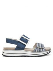 Remonte Sandały D1J53-14 Niebieski. Niebieskie sandały damskie Remonte, bez wzorów, ze skóry, bez obcasa, na płaskiej podeszwie, bez zapięcia. Za 379.99 zł.