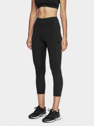 4F Legginsy treningowe 7/8 szybkoschnące damskie XXS. Czarne legginsy damskie 4F, bez wzorów, z dzianiny. W wyprzedaży za 69.99 zł.