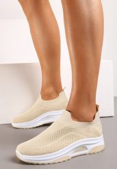 Beżowe Casualowe Buty Sportowe na Grubszej Podeszwie Ozdobione Perforacją Fiovena. Brązowe obuwie sportowe damskie Renee, bez wzorów, z jeansu, bez zapięcia. Za 39.99 zł.