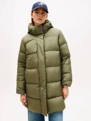 Tommy Hilfiger płaszcz puchowy Kobiety Sztuczne włókno zielony, XS. Zielone płaszcze damskie Tommy Hilfiger, xs, bez wzorów, z puchu, bez kołnierzyka, bez kaptura. Za 949.95 zł.