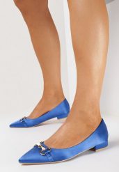 Niebieskie Satynowe Balerinki z Metalową Ozdobą Persefa. Niebieskie balerinki damskie Born2be, z aplikacjami, z materiału, eleganckie, bez obcasa, bez zapięcia. Za 44.99 zł.