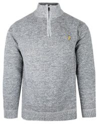 Męski Sweter z Wysokim Dekoltem na Zamek – Brave Soul - Melanżowy Popiel. Szare swetry męskie Brave Soul, na zimę, l, bez wzorów, z poliesteru, bez kołnierzyka, bez ramiączek. Za 119.00 zł.