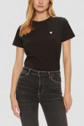 GUESS Czarny damski t-shirt na krótki rękaw Colette, Rozmiar S. Czarne t-shirty damskie Guess, s, z aplikacjami, eleganckie, bez kołnierzyka, bez ramiączek. W wyprzedaży za 99.99 zł.