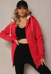 Czerwona Bluza ze Sztucznym Futerkiem i Kapturem oraz Kieszeniami Creactia. Czerwone bluzy damskie Renee, l, bez wzorów, z futra, bez ramiączek. Za 119.99 zł.