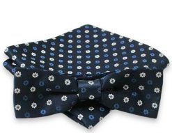 Granatowa Mucha w Różnokolorowe Kwiatki + Poszetka, Męska. Niebieskie krawaty i muchy Alties, bez wzorów, eleganckie. Za 54.00 zł.