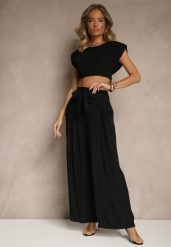 Czarne Wiskozowe Spodnie High Waist o Szerokim Kroju Aranisa. Czarne spodnie materiałowe damskie Renee, z aplikacjami, z jeansu, eleganckie, z podwyższonym stanem. Za 59.99 zł.