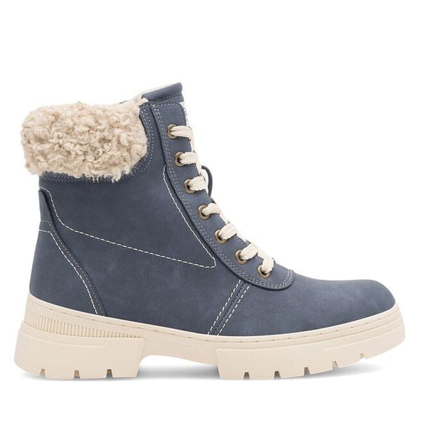 Trzewiki Go Soft. Niebieskie botki damskie GO SOFT, bez wzorów, bez obcasa, na płaskiej podeszwie, bez zapięcia. Za 129.99 zł.