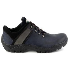 Olivier Skórzane buty trekkingowe męskie 311GT granatowe niebieskie. Niebieskie trekkingi męskie ze skóry, bez zapięcia. Za 351.82 zł.