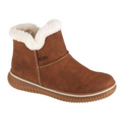 Buty Rieker Booties 74260-25 brązowe. Brązowe botki damskie na zimę, bez wzorów, ze skóry, eleganckie, bez obcasa, na platformie, bez zapięcia. Za 447.33 zł.