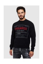 DSQUARED2 Czarna bluza męska z czerwonym logo. Czarne bluzy męskie Dsquared2, m, bez wzorów, z bawełny, bez ramiączek, bez kaptura. W wyprzedaży za 699.99 zł.