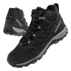 Buty sportowe damskie Merrell West Rim Sport Thermo wodoodporne. Czarne obuwie sportowe damskie Merrell, bez wzorów, ze skóry, bez zapięcia, trekkingowe. Za 289.00 zł.