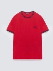 Koszulka męska z kontrastowym wykoŅczeniem czerwona Polias 603. Czerwone t-shirty męskie BIG STAR, l, z aplikacjami, z bawełny, bez kołnierzyka, bez ramiączek. Za 99.99 zł.