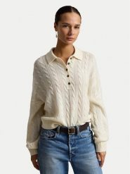 Polo Ralph Lauren Sweter 211B17767007 Biały Regular Fit. Białe swetry nierozpinane damskie Polo Ralph Lauren, xs, bez wzorów, z wełny, bez kołnierzyka, bez ramiączek. Za 1,199.00 zł.