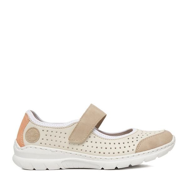 Półbuty Rieker. Białe półbuty damskie Rieker, bez wzorów, bez obcasa, na płaskiej podeszwie, bez zapięcia. Za 319.99 zł.