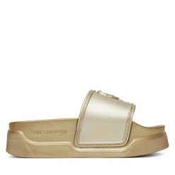Klapki KARL LAGERFELD. Żółte klapki damskie KARL LAGERFELD, bez wzorów, bez obcasa, bez zapięcia. Za 319.99 zł.