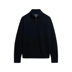 Klasyczny sweter z kołnierzem typu półgolf Superdry Essential. Niebieskie swetry męskie Superdry, na zimę, m, bez wzorów, klasyczne, bez kołnierzyka, bez ramiączek. Za 326.65 zł.